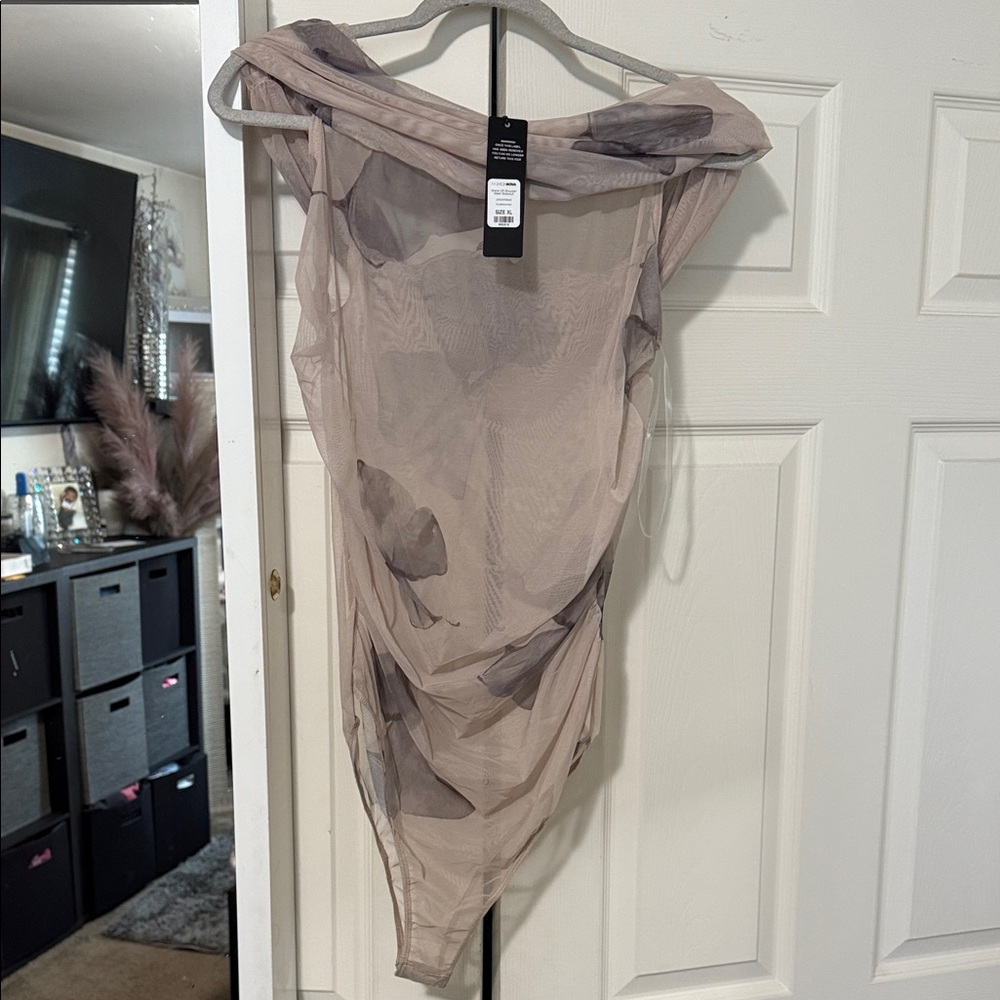 Fashion Nova Sheer Beige and Gray Top